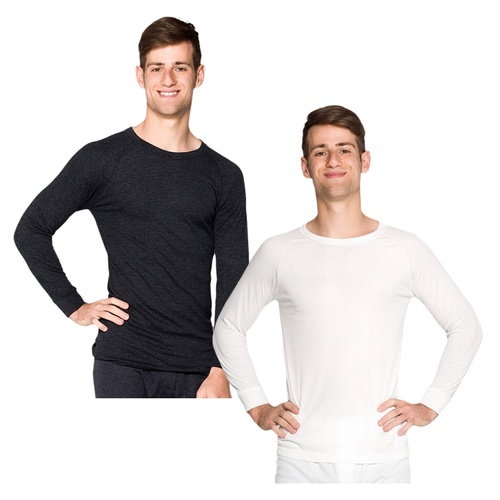 2 Pack Mens Wool Blend Thermal Underwear Long Sleeve Top Black or Beige